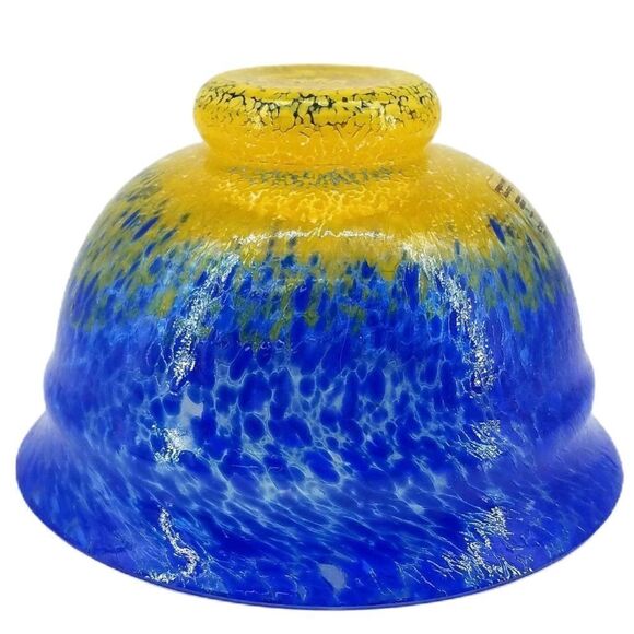 Skruf Sweden Vintage Handblown Confetti Blue and Yellow Glass Artisan Bowl - Picture 5 of 9